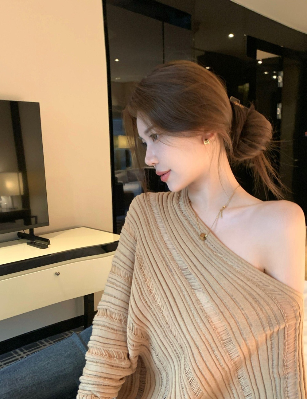 Long sleeve absorb sweat slim autumn round neck pullover tops