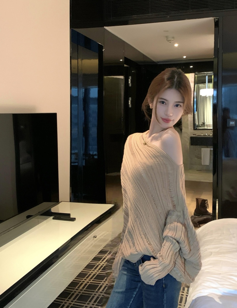 Long sleeve absorb sweat slim autumn round neck pullover tops