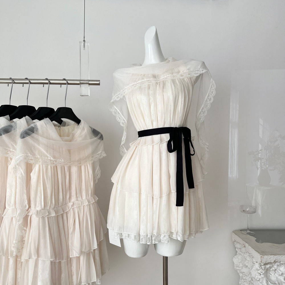 Chiffon angel lady dress sweet pinched waist shawl