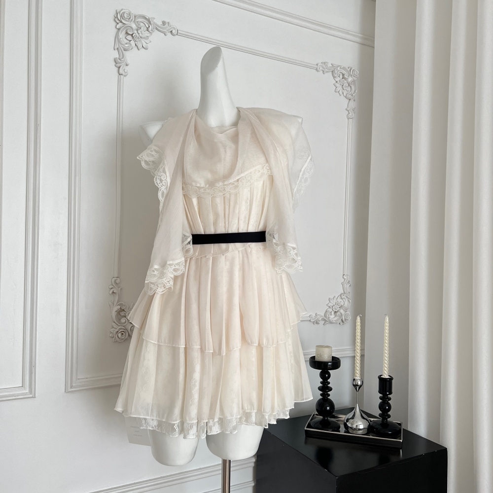 Chiffon angel lady dress sweet pinched waist shawl