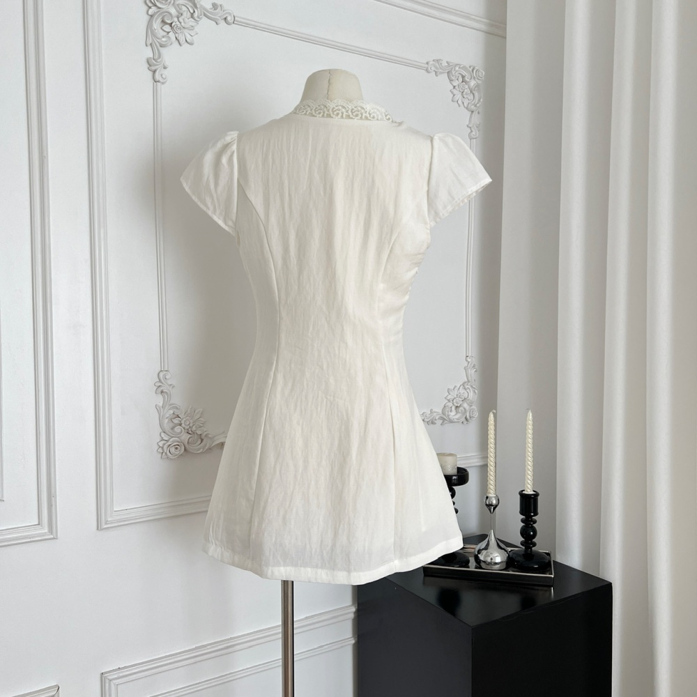 Retro splice bow lace dress