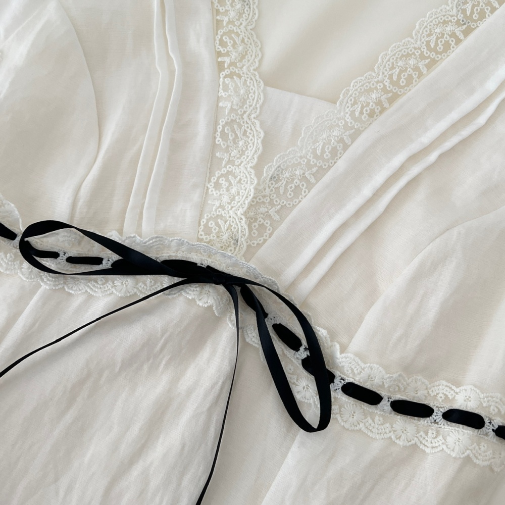 Retro splice bow lace dress