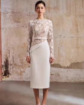 Niche temperament long dress splice lace dress