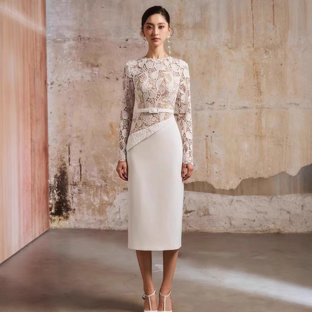 Niche temperament long dress splice lace dress