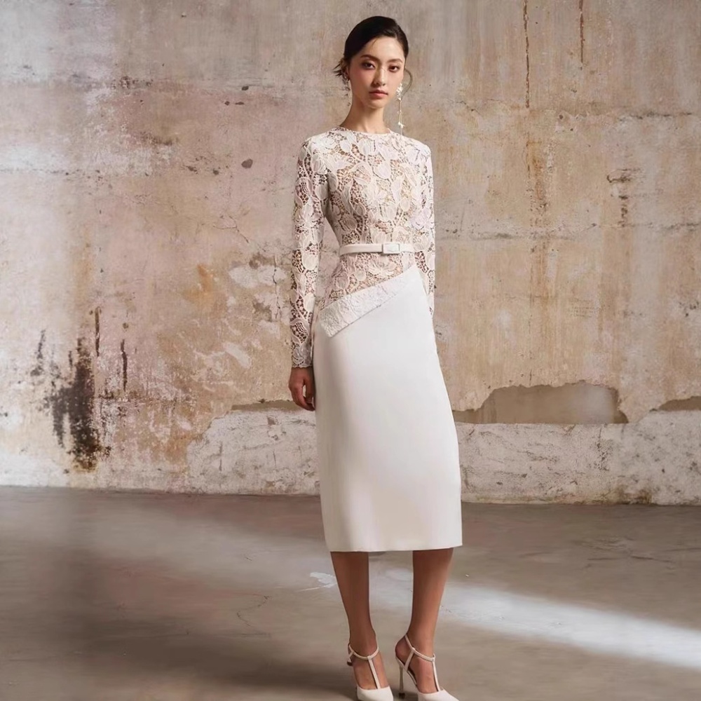 Niche temperament long dress splice lace dress