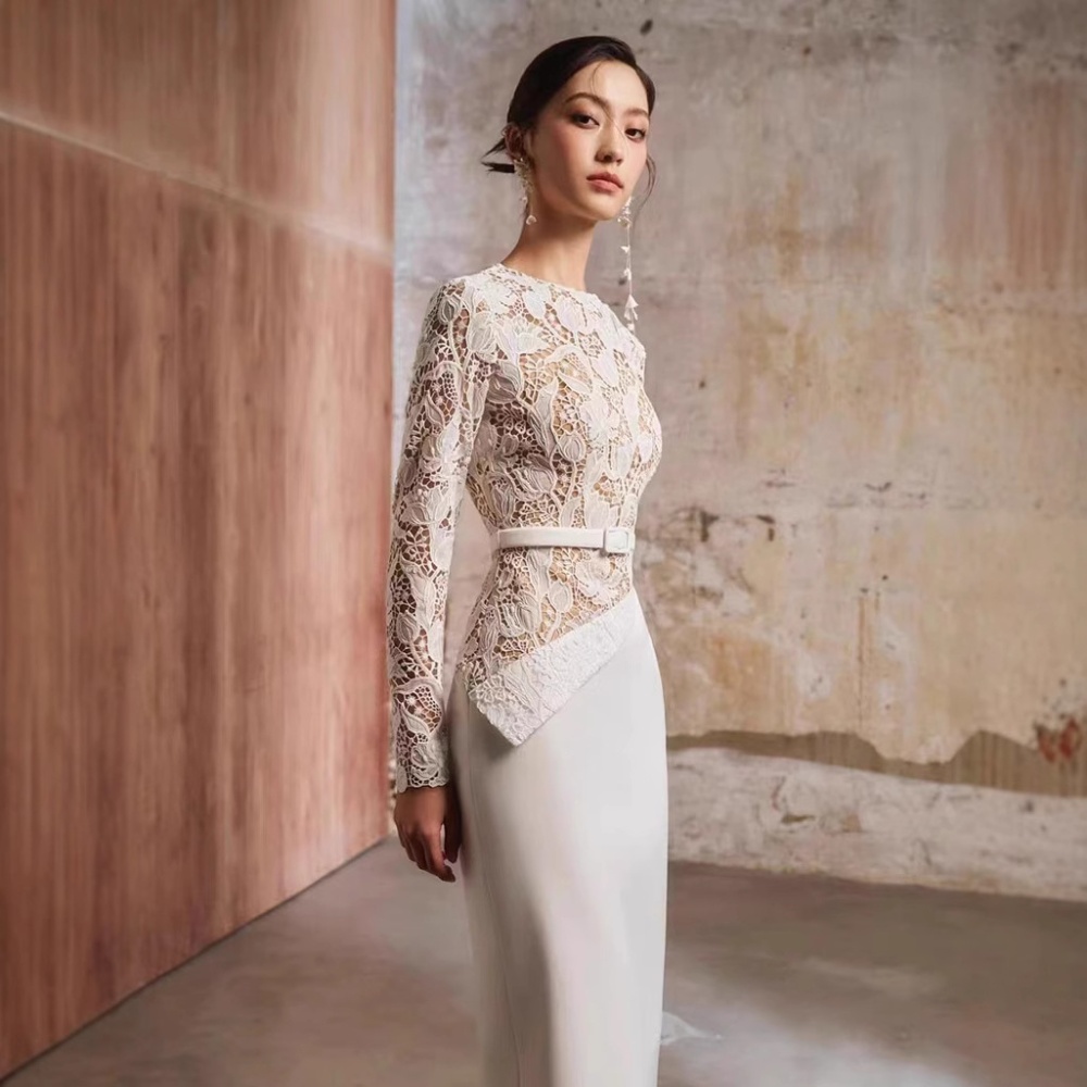 Niche temperament long dress splice lace dress
