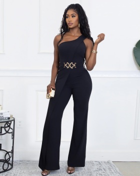 Fashion sloping shoulder European style jumpsuit