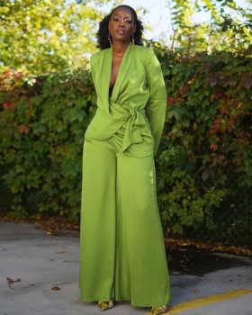 European style wide leg pants business suit a set for women
