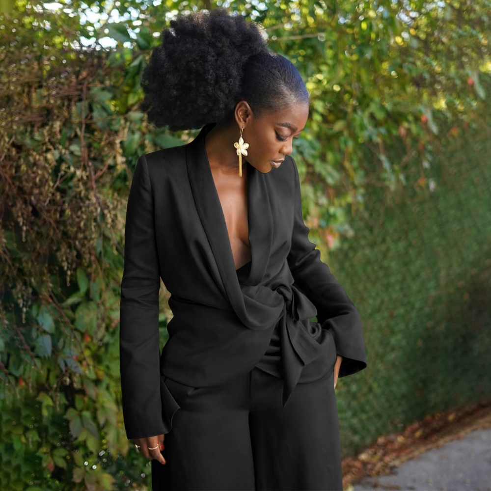 European style wide leg pants business suit a set for women
