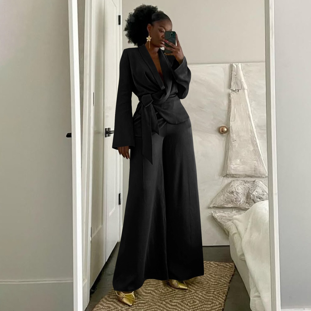 European style wide leg pants business suit a set for women