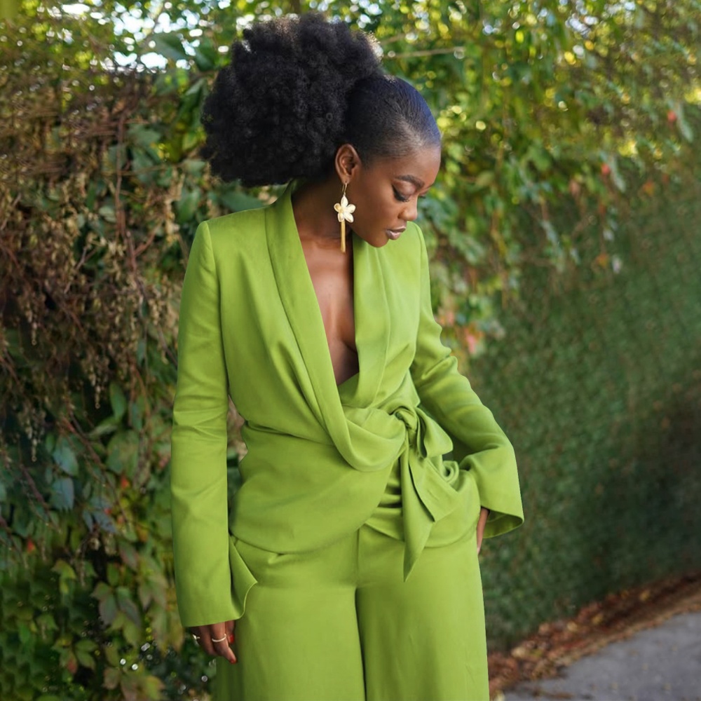European style wide leg pants business suit a set for women