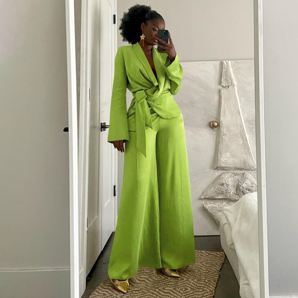 European style wide leg pants business suit a set for women