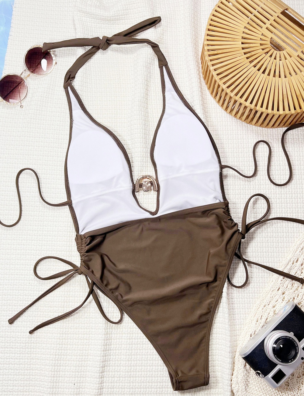Sandy beach bikini conjoined high waist swimwear for women