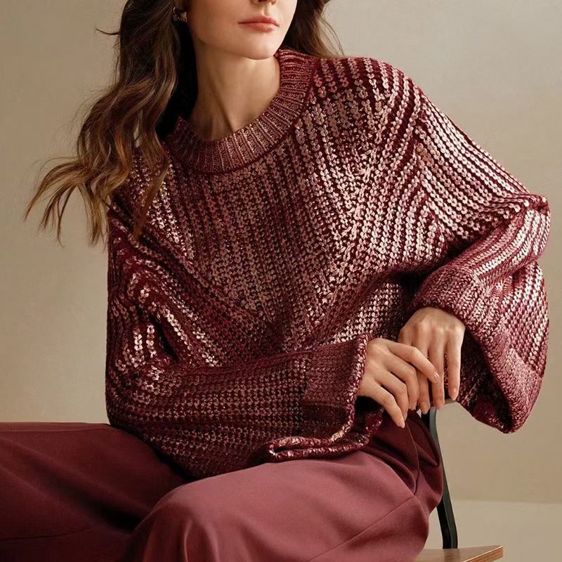 Slim long sleeve loose tops pure autumn temperament sweater