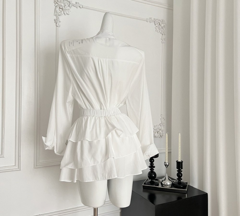 Autumn splice short skirt lace shirt 2pcs set for women