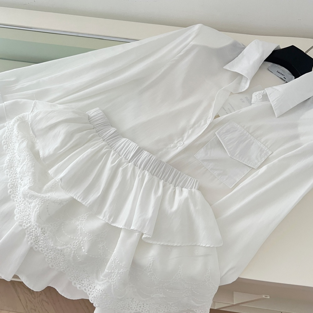 Autumn splice short skirt lace shirt 2pcs set for women