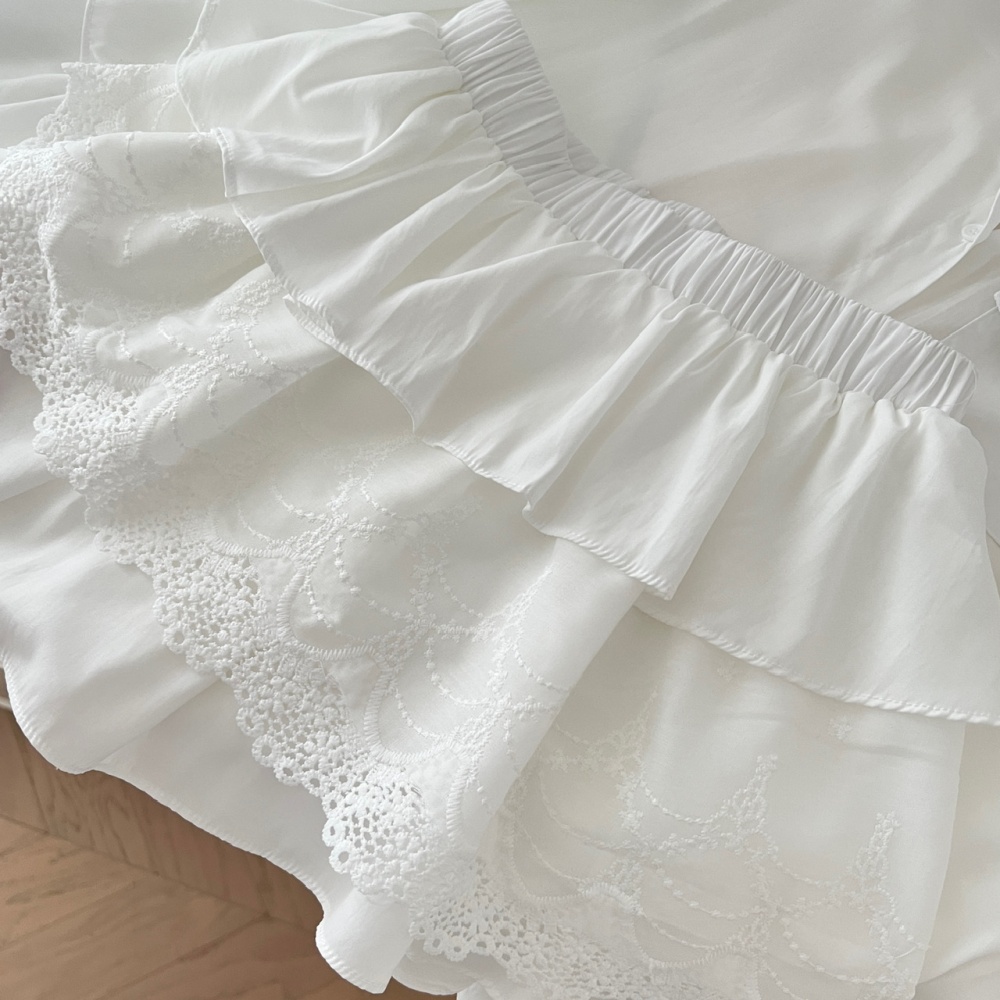 Autumn splice short skirt lace shirt 2pcs set for women