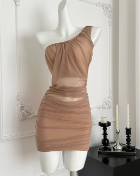 France style shoulder T-back gauze with chest pad dress