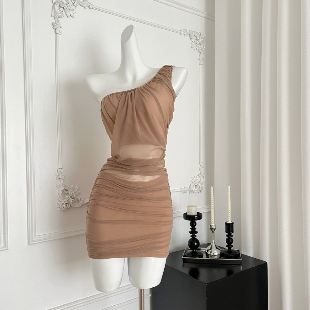 France style shoulder T-back gauze with chest pad dress