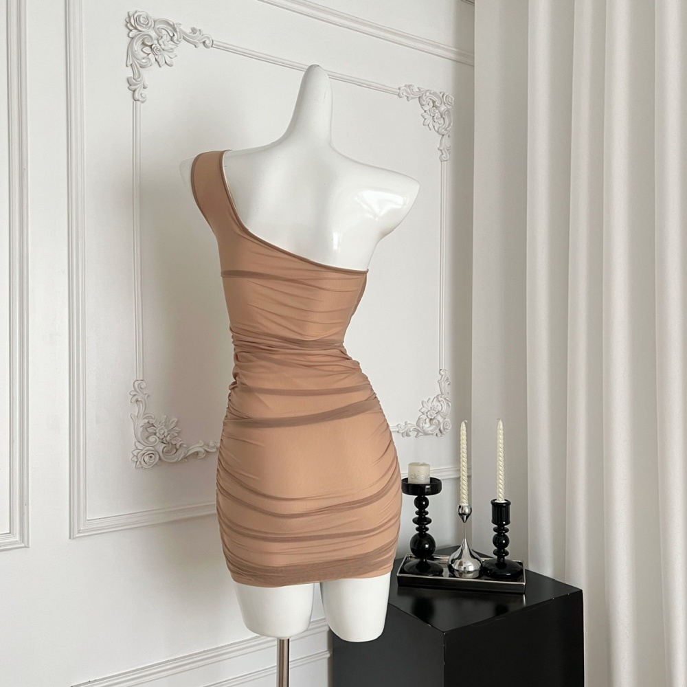 France style shoulder T-back gauze with chest pad dress