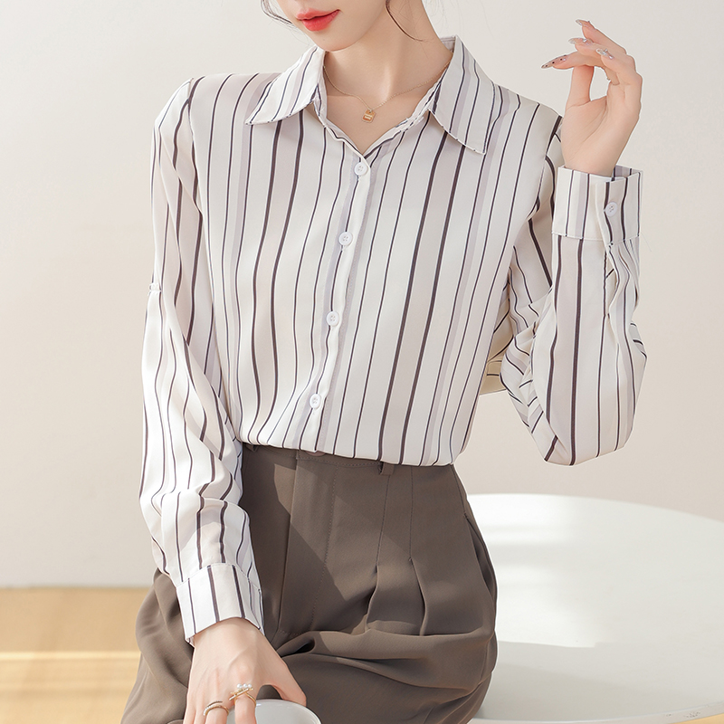 Unique France style stripe tops chiffon temperament shirt