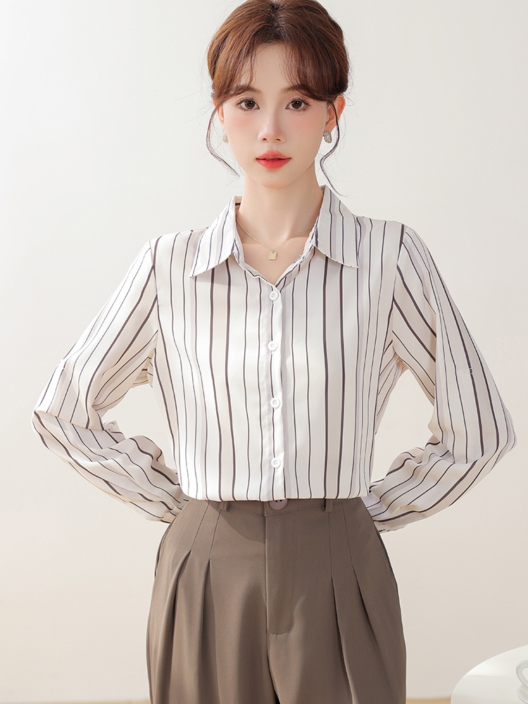 Unique France style stripe tops chiffon temperament shirt