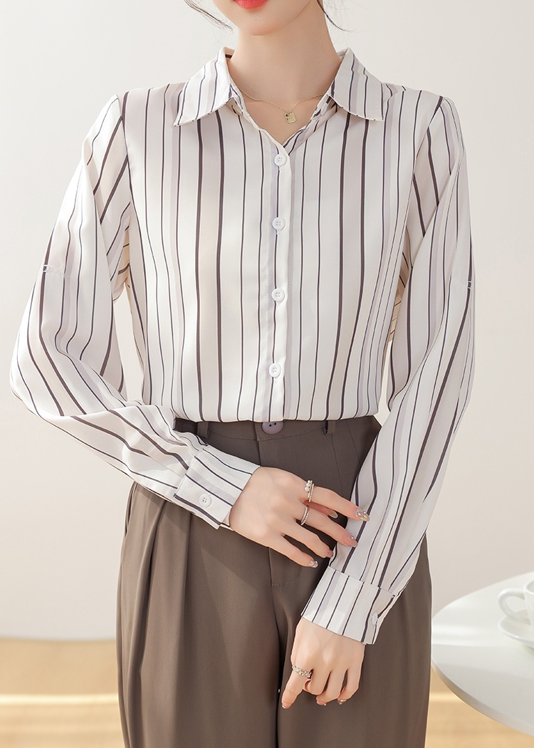 Unique France style stripe tops chiffon temperament shirt