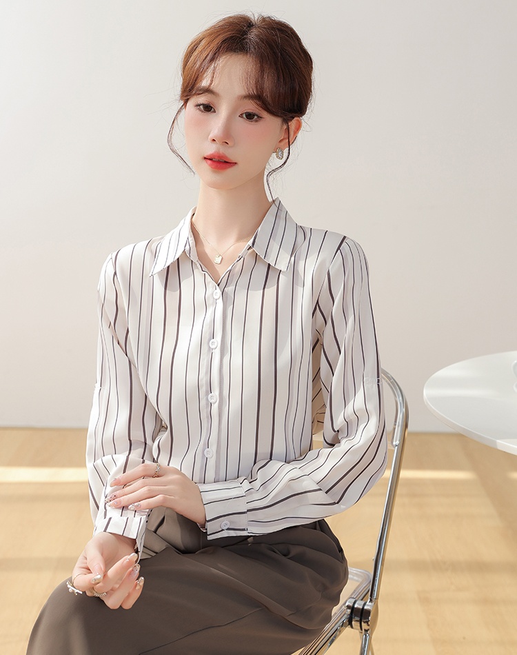 Unique France style stripe tops chiffon temperament shirt