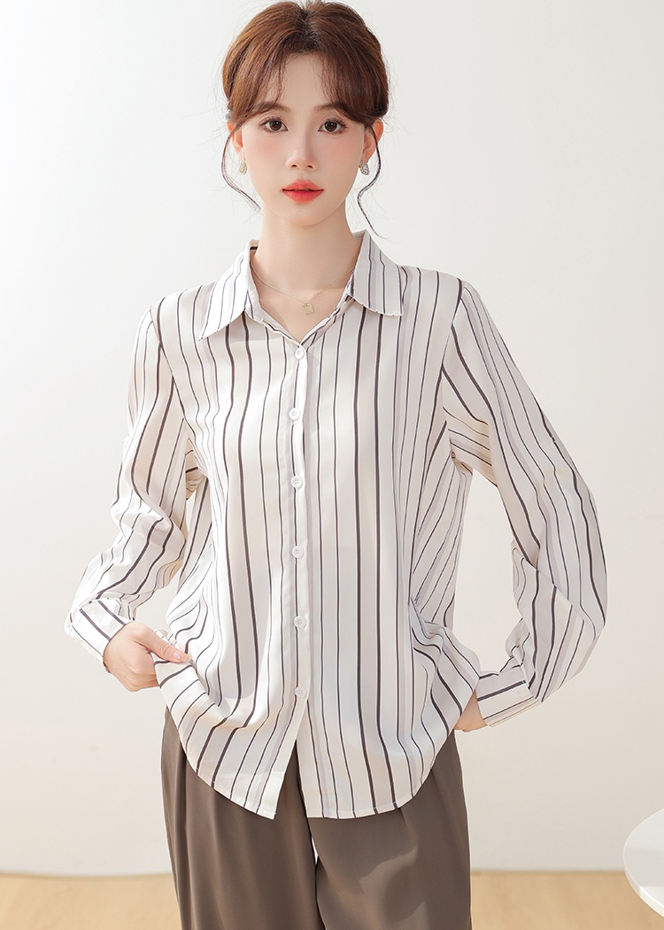 Unique France style stripe tops chiffon temperament shirt