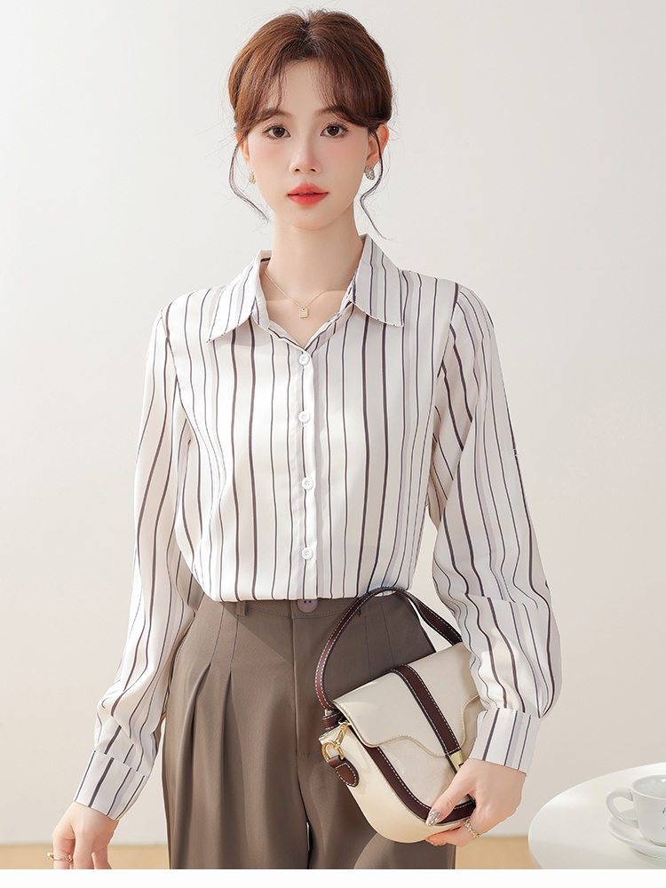 Unique France style stripe tops chiffon temperament shirt