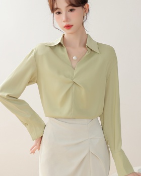 France style pearl shirt commuting satin tops