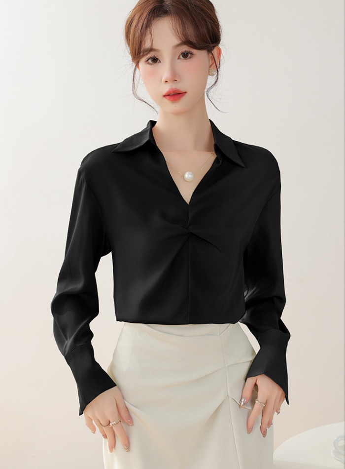 France style pearl shirt commuting satin tops