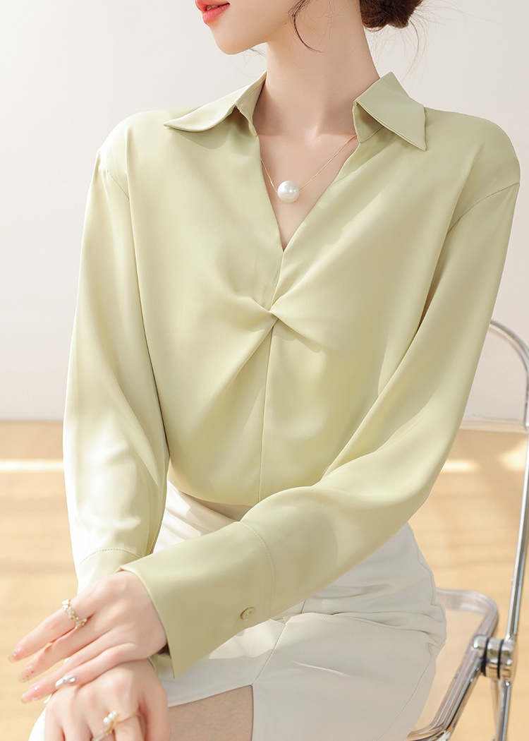 France style pearl shirt commuting satin tops