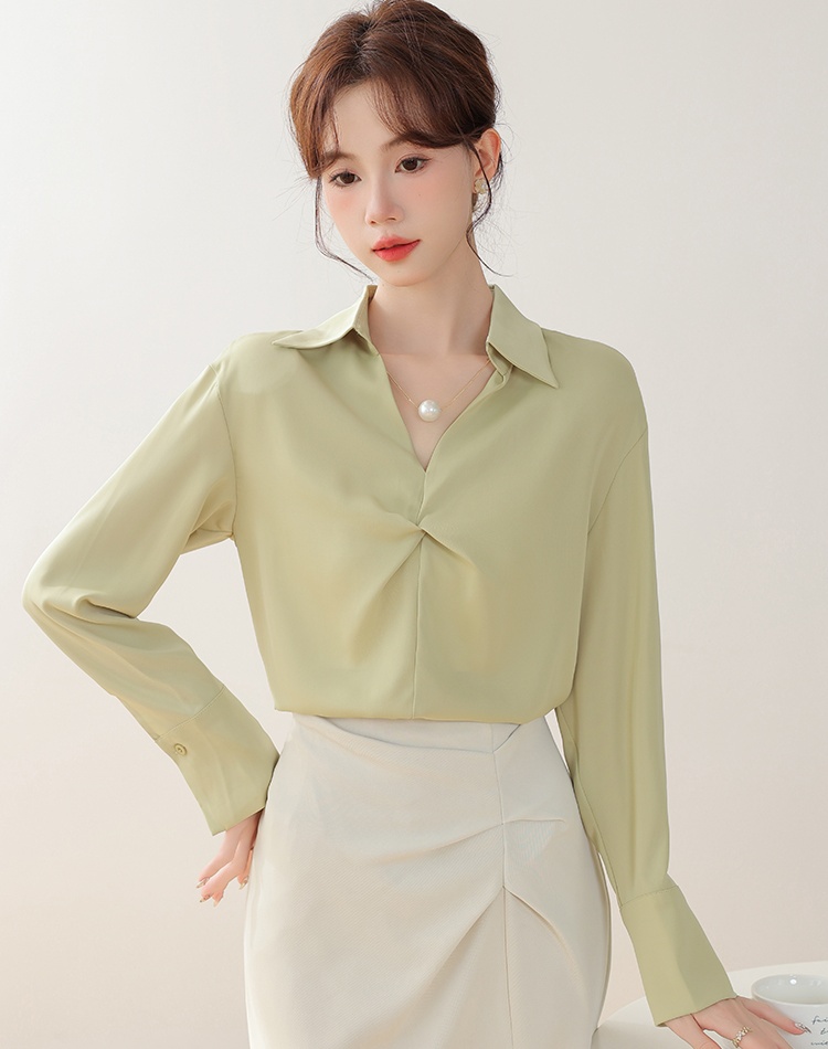 France style pearl shirt commuting satin tops