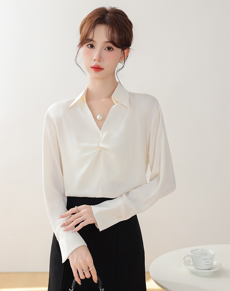 France style pearl shirt commuting satin tops