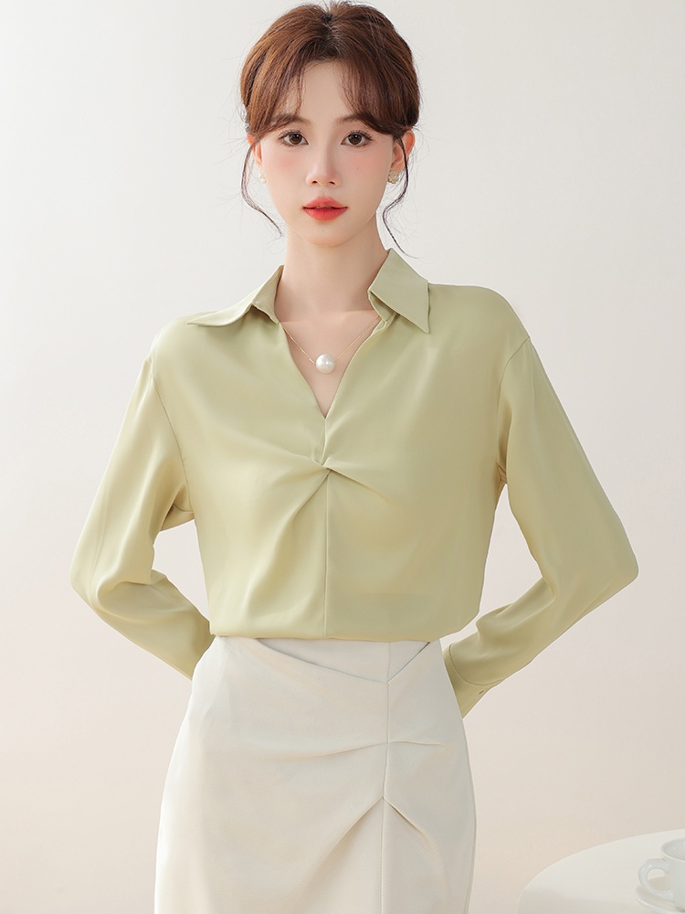 France style pearl shirt commuting satin tops