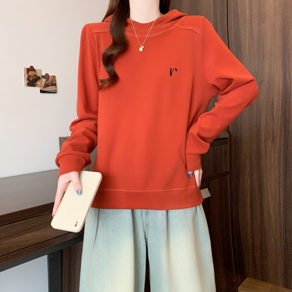 Embroidery all-match long sleeve shirts loose slim hoodie