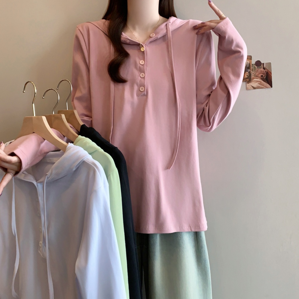 Autumn hooded long sleeve hoodie slim pure T-shirt for women