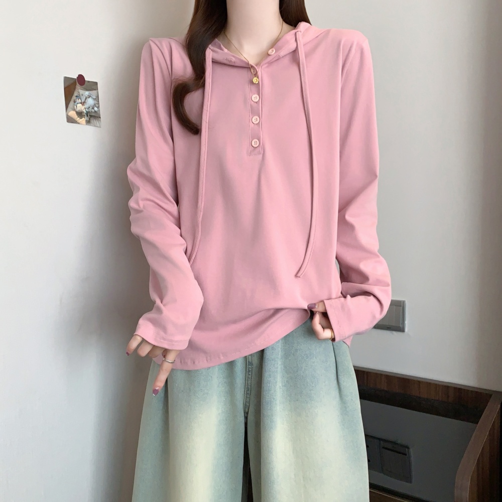 Autumn hooded long sleeve hoodie slim pure T-shirt for women