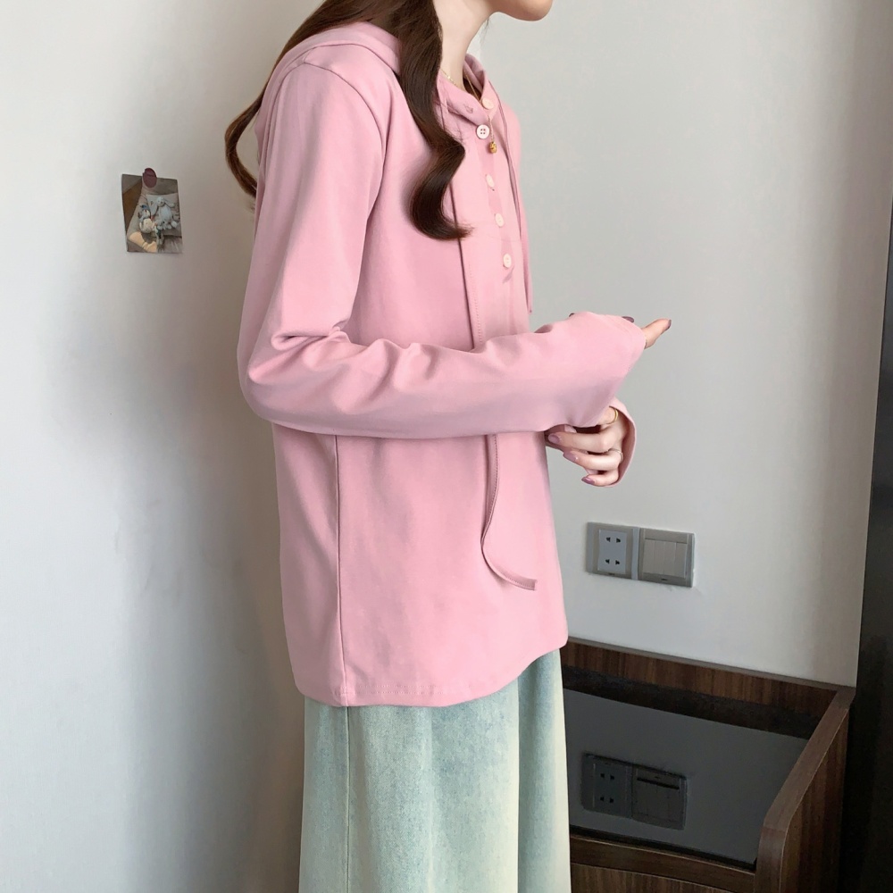Autumn hooded long sleeve hoodie slim pure T-shirt for women