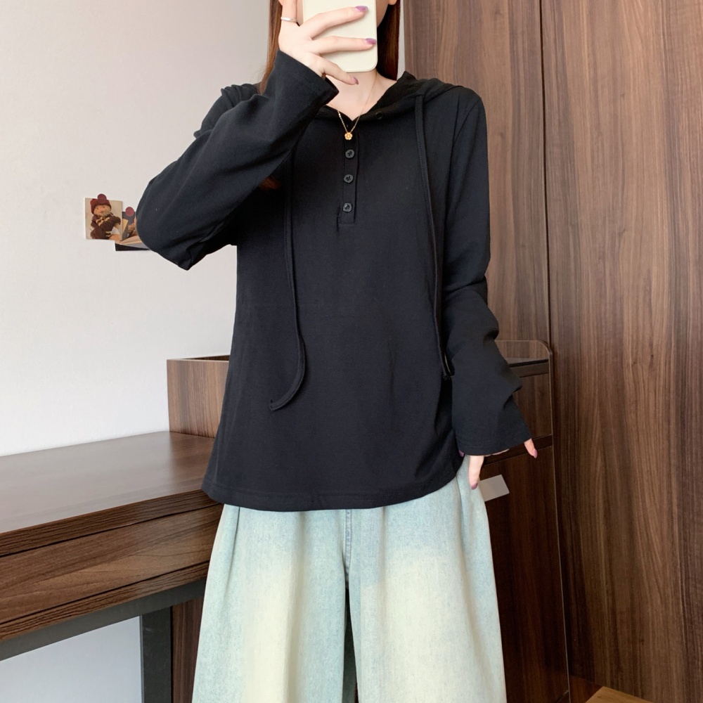 Autumn hooded long sleeve hoodie slim pure T-shirt for women