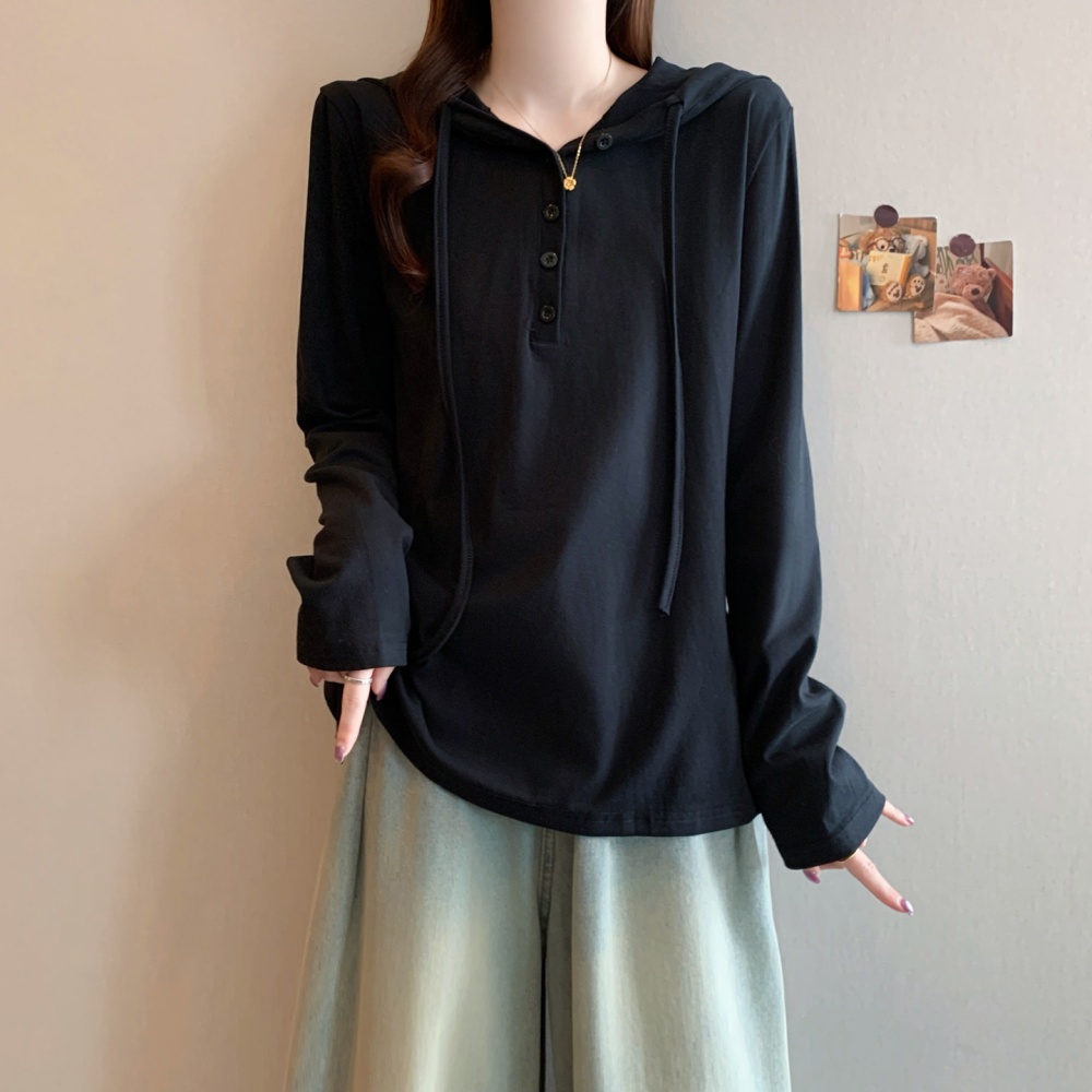 Autumn hooded long sleeve hoodie slim pure T-shirt for women