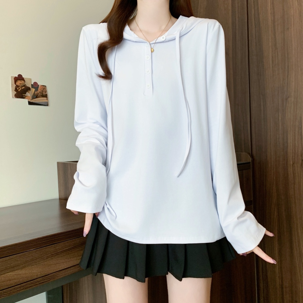 Autumn hooded long sleeve hoodie slim pure T-shirt for women