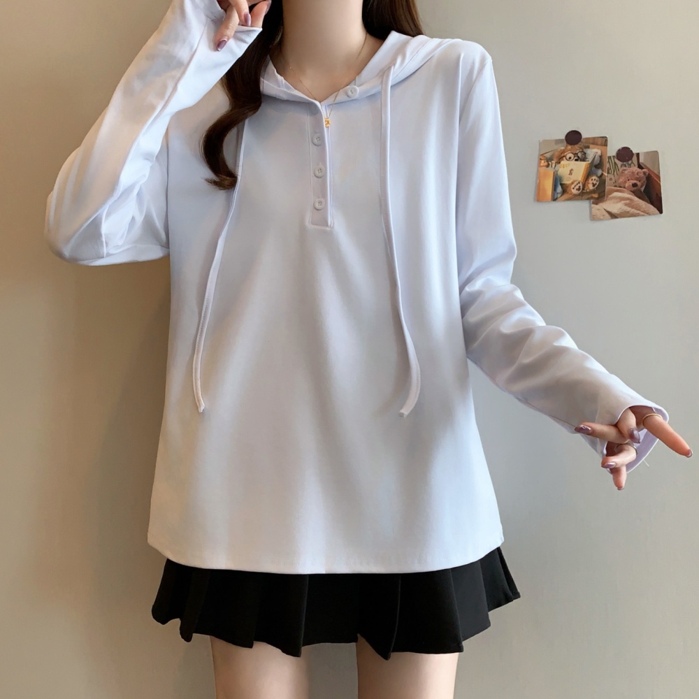 Autumn hooded long sleeve hoodie slim pure T-shirt for women