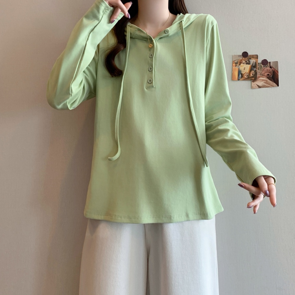 Autumn hooded long sleeve hoodie slim pure T-shirt for women