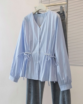 Temperament shirt pinched waist tops for women