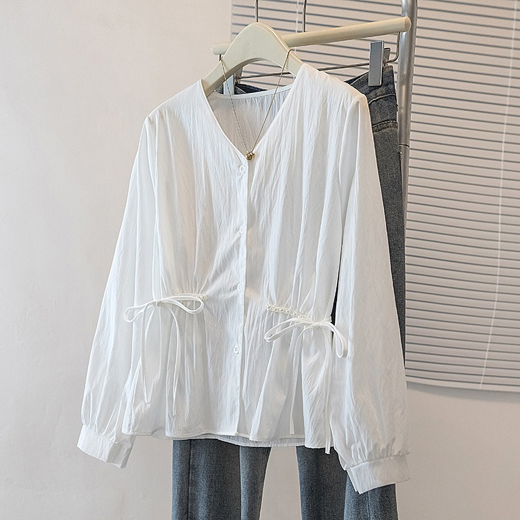 Temperament shirt pinched waist tops for women