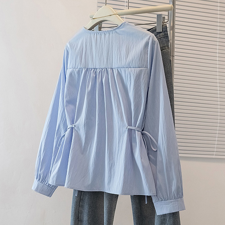 Temperament shirt pinched waist tops for women