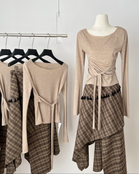 Thin knitted tops summer skirt a set for women