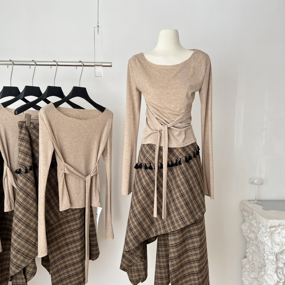 Thin knitted tops summer skirt a set for women